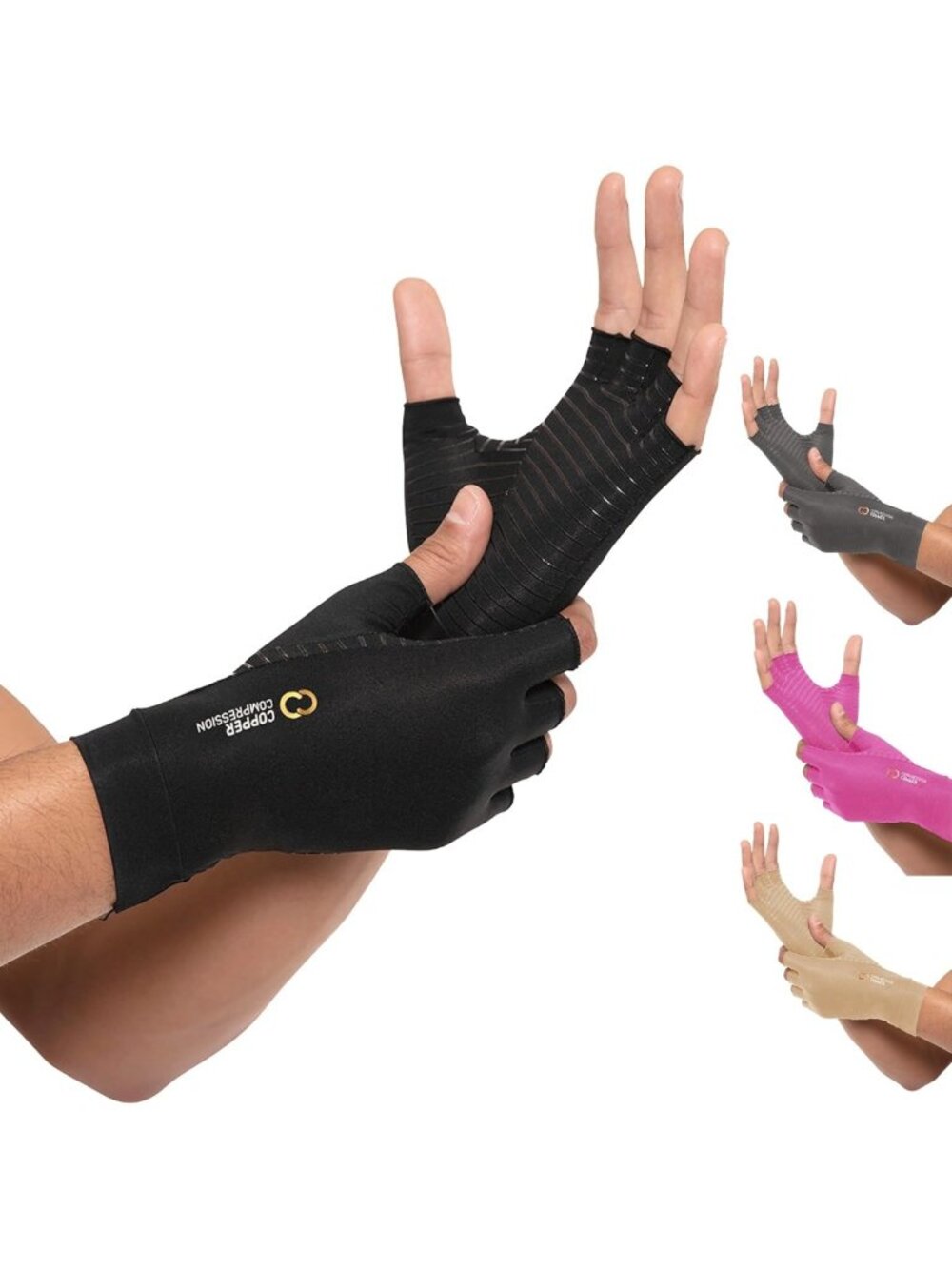 Fingerless Copper Compression Arthritis Gloves for Pain Relief & Hand Support XL